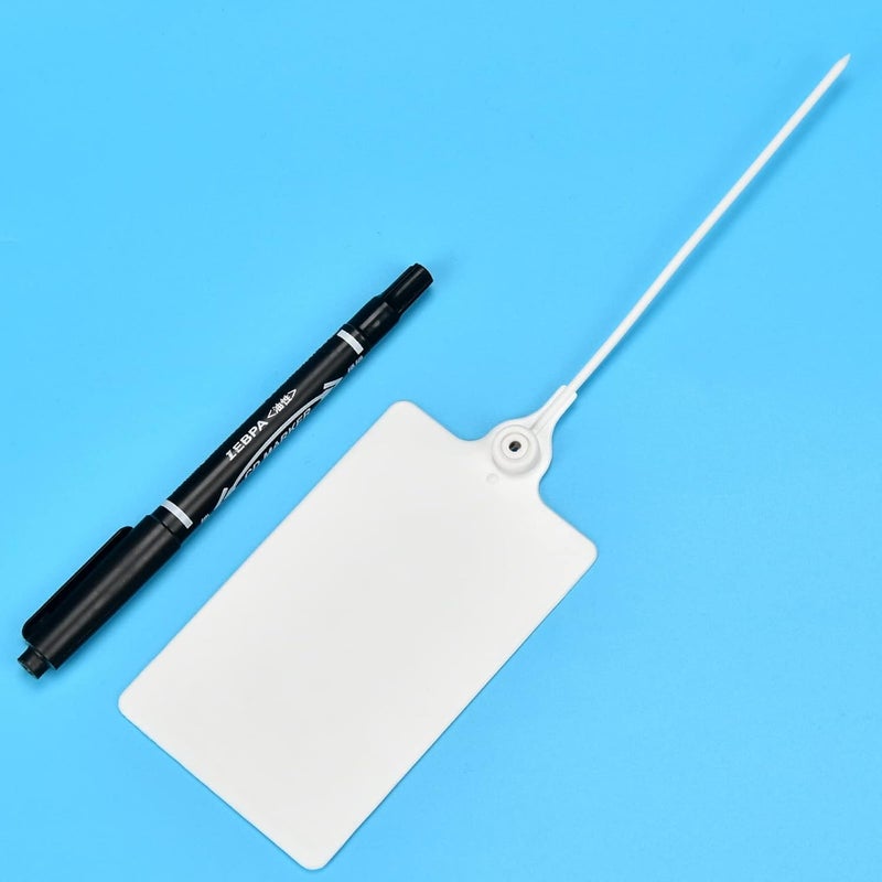 LeadSeals 100 Plastic Shipping Tags - Waterproof, Writable Labels for Security, Storage, Hanging - With Marker Pen (White) - Image 1